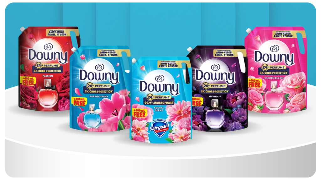 Downy large fabric conditioner refill pouches in Passion, Sunrise Fresh, Kontra Germs, Mystique and Garden Bloom
