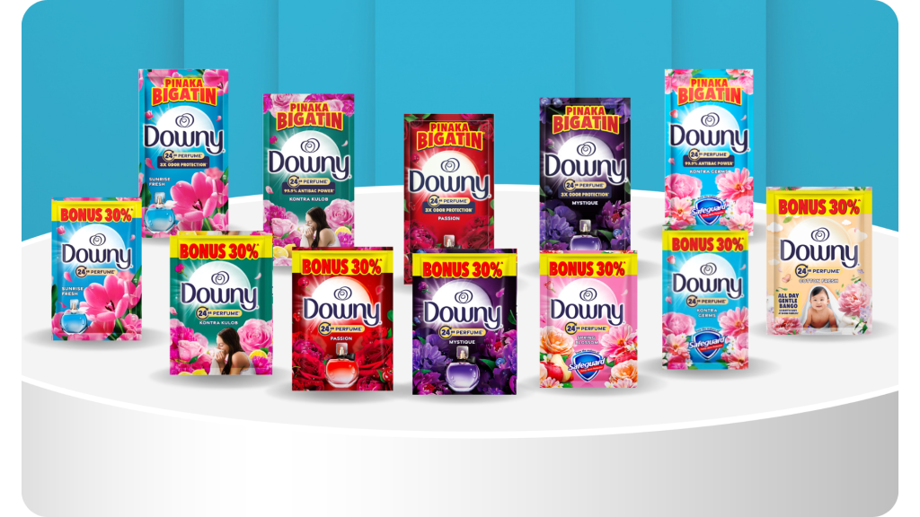 Downy fabric conditioner sachets in Sunrise Fresh, Kontra Kulob, Passion, Mystique, Garden Bloom and more scents