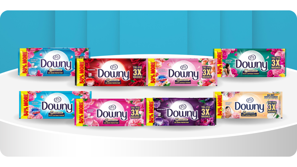 Downy Tri-Pid fabric conditioner sachets for 3 washes in assorted scents